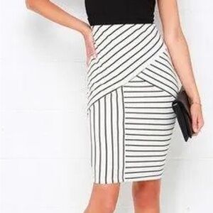 Lulus Kiss Cross Black And Ivory Striped Midi Dress NWOT